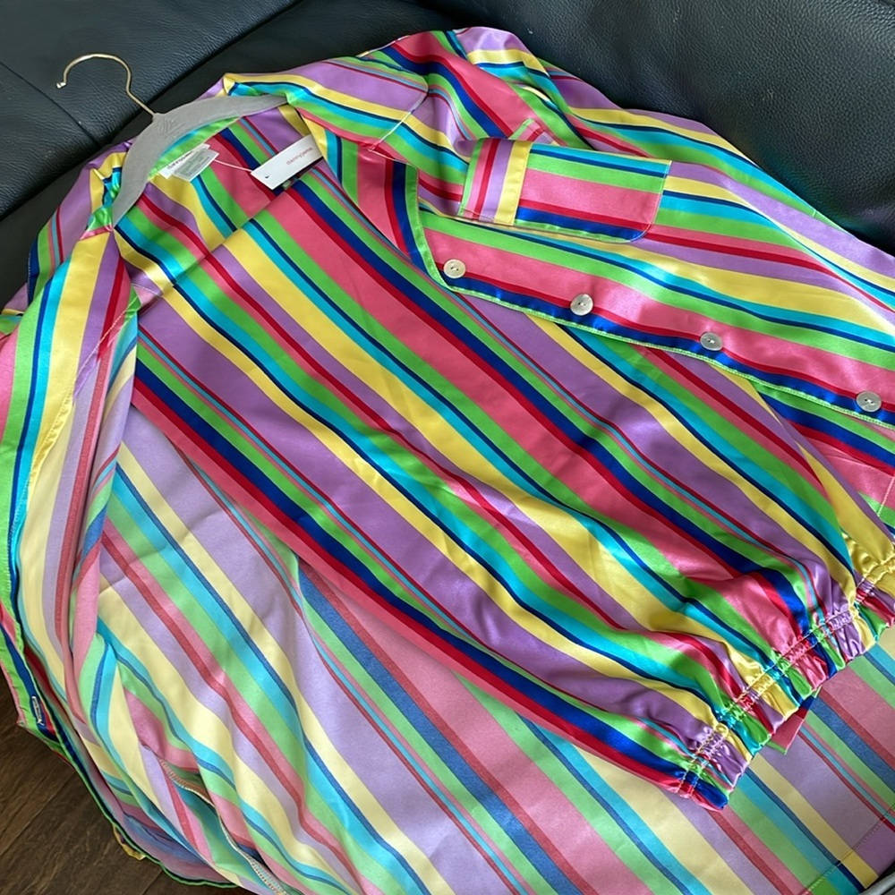 Dannyjams PJ Set Women Size 1X Rainbow Colored Stripes Silky Soft Comfort